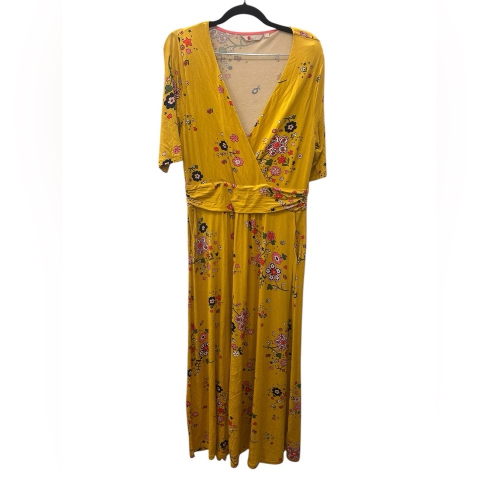 Boden Yellow Floral Wrap Midi Dress - Picture 2 of 7